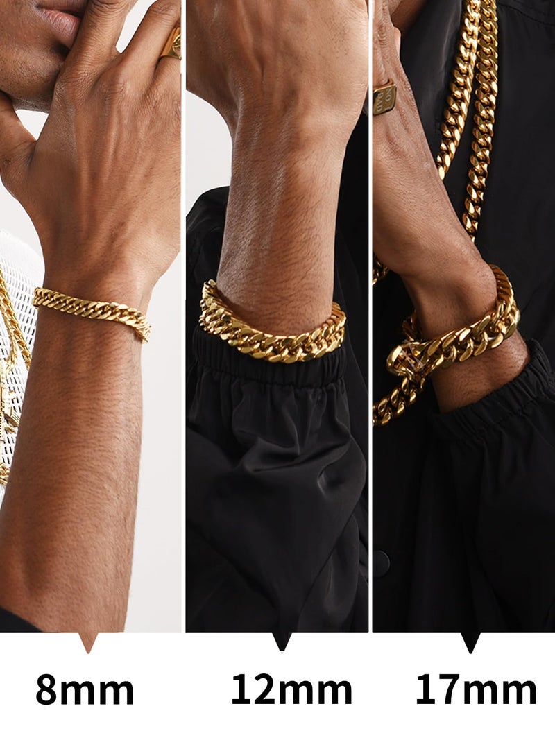 ChainsHouse Cuban Chain Bracelet for Men 8mm 19cm Rapper Wrist Chain 18K Gold Plated Metal Cuban Link Bracelet - Image 4
